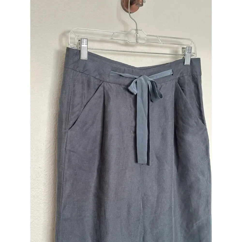 Aritzia Wilfred Tie Front Waist Linen Lyocell Blend Capri Pants Navy Blue Gray